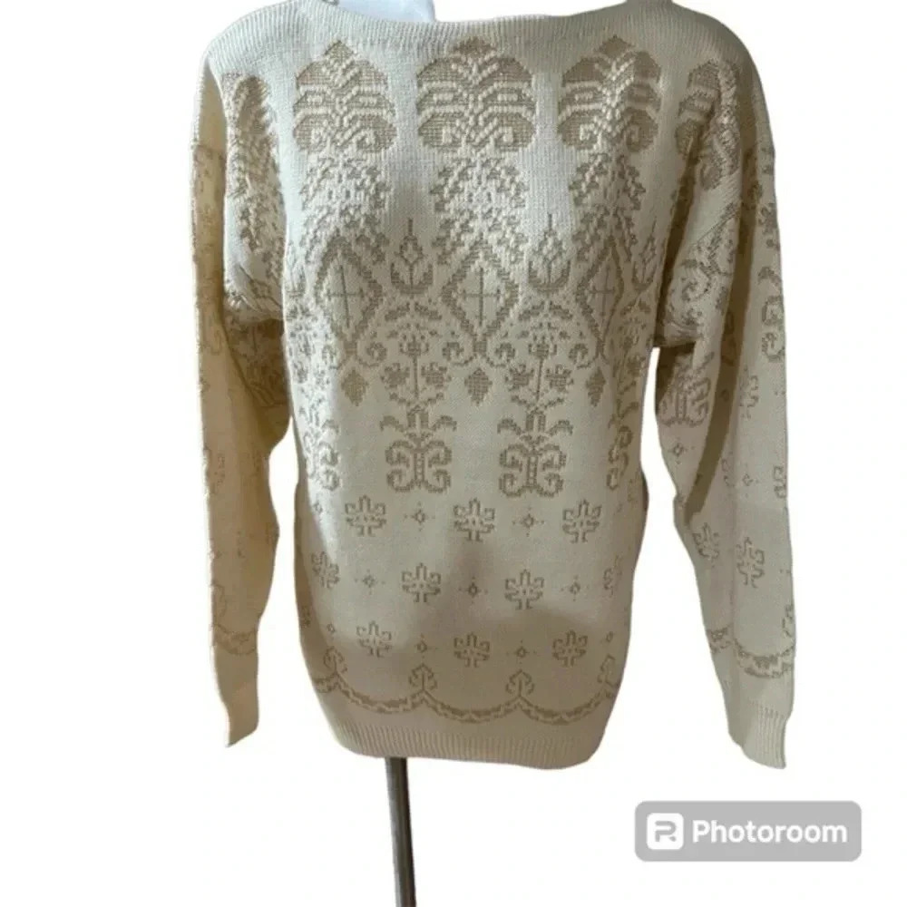 Talbott  Gold Metallic Filigree Lurex Sweater VTG Knit